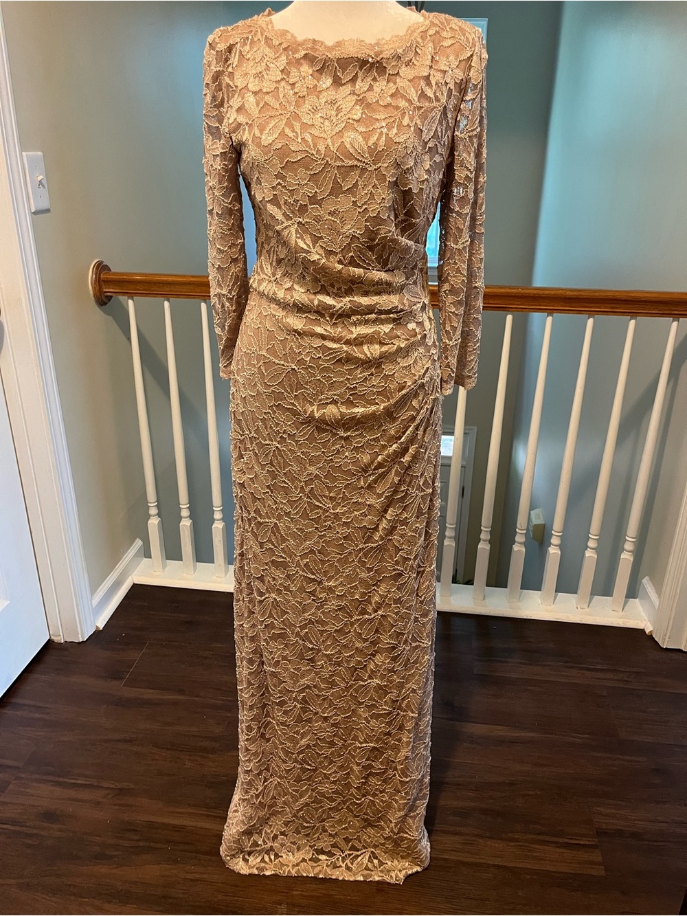 Jessica Howard Blush Lace Long Sleeve Evening Gown